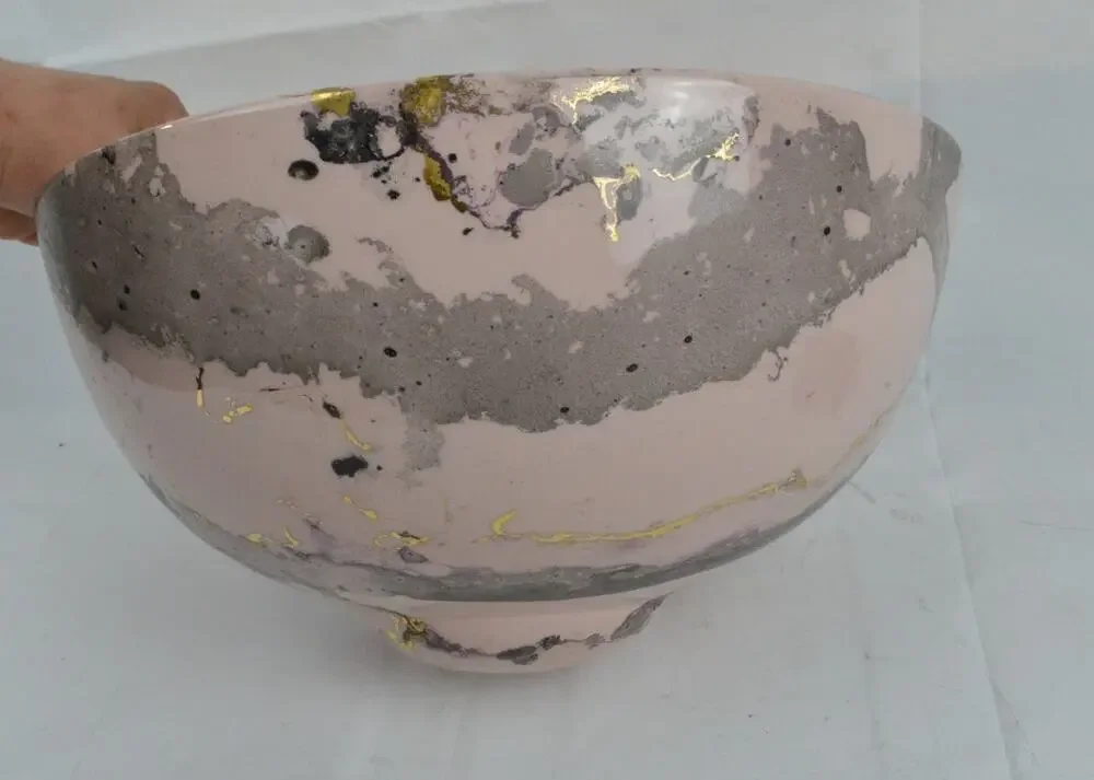 Vintage Charleton Ceramic Wall Pocket Planter Faux Marble Finish Pink